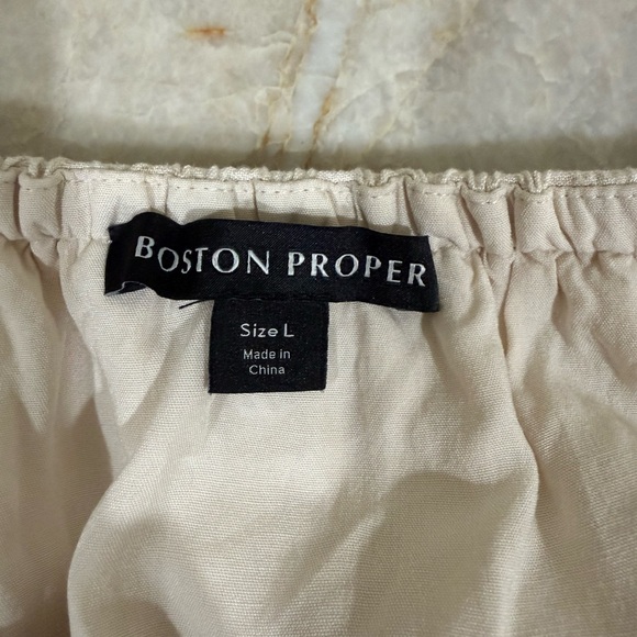 Boston Proper Flax/Oatmeal Linen Off-Shoulder Embroidered Dress - Large - Picture 9 of 10